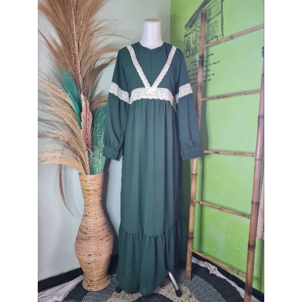 Gamis Ceruty Lesti Renda Polos ori Geka Tangan Balon