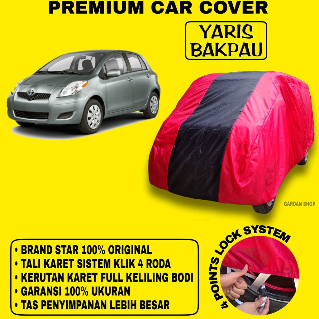 Body Cover YARIS BAKPAU MERAH HITAM Penutup Bodi Mobil Yaris Bakpau Waterproof PREMIUM