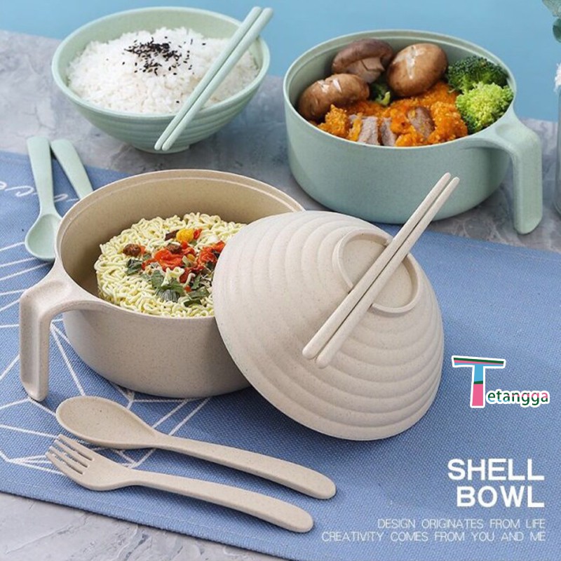 Set Mangkok 6 in 1 Mangkuk Wheat Straw Pemasak Mie Serbaguna dengan Tutup COVER THE CUP BOWL VS-42