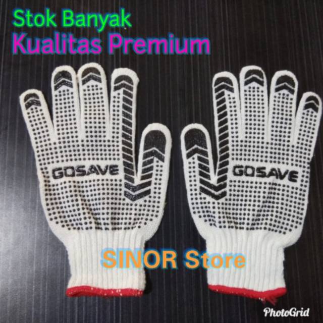 ECERAN 1 PASANG Sarung Tangan Bintik Karet Hitam 6 BENANG . Polka Dot Katun. Safety Gloves Dotting GOSAVE