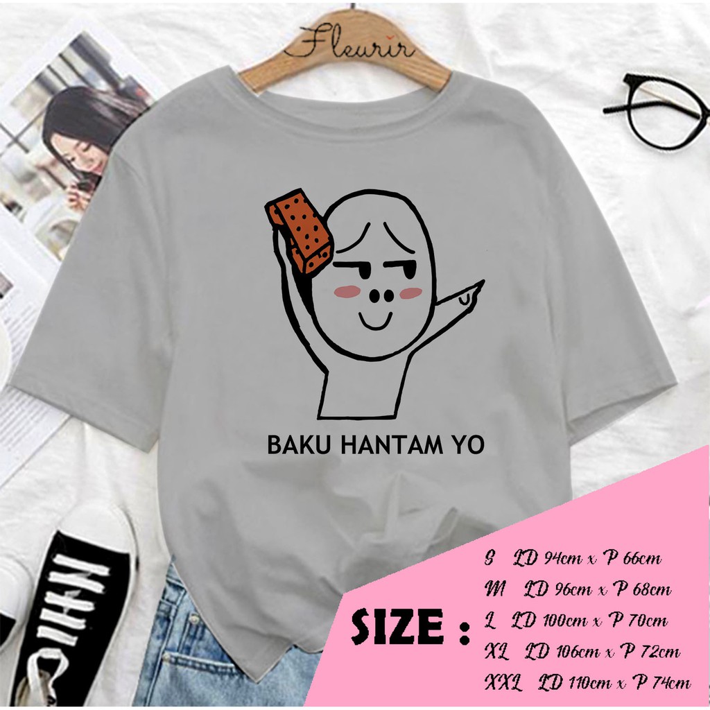 FLEURIR - KAOS PENTOL HANTAM KAOS OVERSIZE KATUN KAOS WANITA DEWASA TUMBLR TEE UNISEX JUMBO