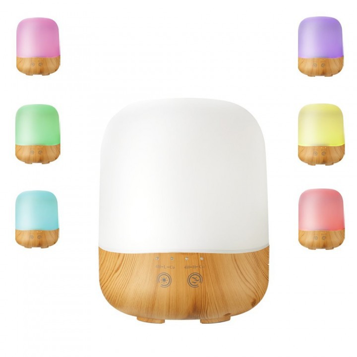 H19 Wooden Humidifier Aroma Diffuser 7 Color LED Light 300ml White