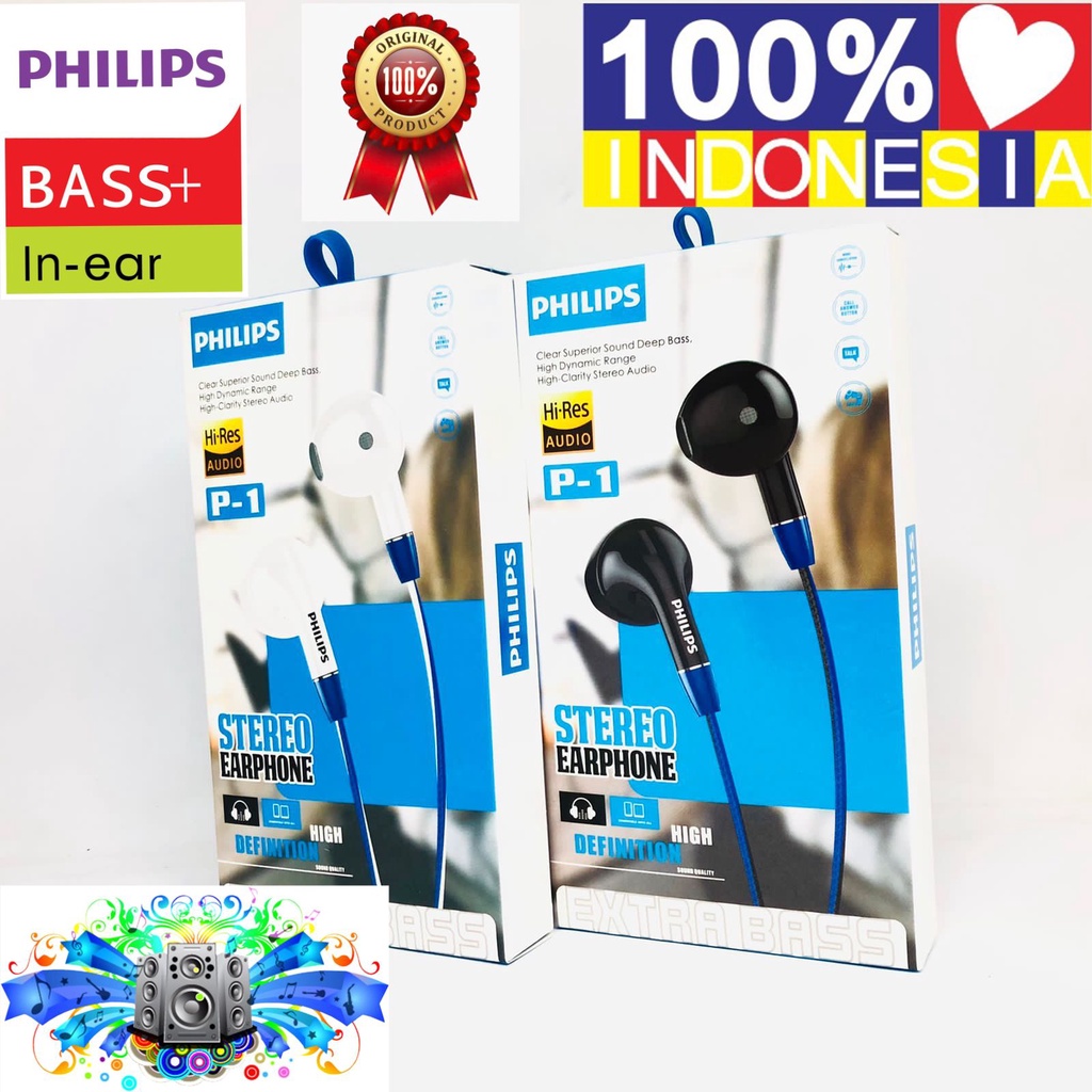 MINIGO~Headset handsfree earphone PHILIPS P1/philips PH-2 VA258 extra Bass good quality / headset P1 VA258 stereo bass