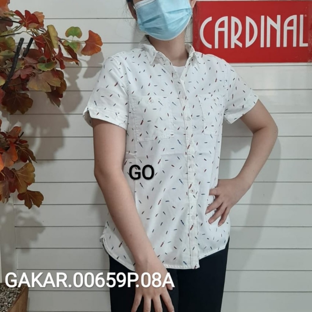 gos CARDINAL GIRL KEMEJA Pakaian Wanita Atasan Kemeja Casual Motif Polos Lengan Pendek Original