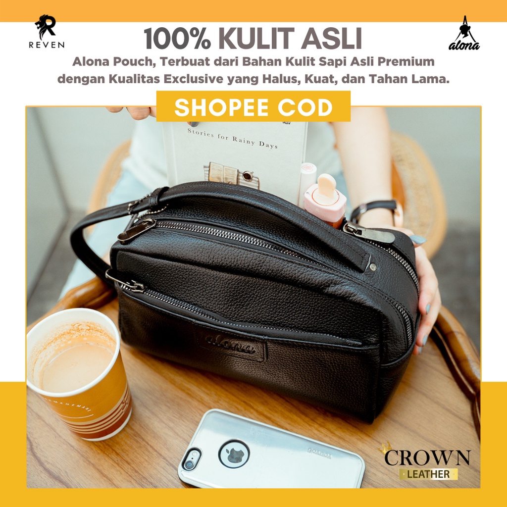 Pouch Tas Tangan Wanita Handbag Travel and Fashion Cluth Bahan Kulit Sapi Asli Hand Bag Alona  Cewek