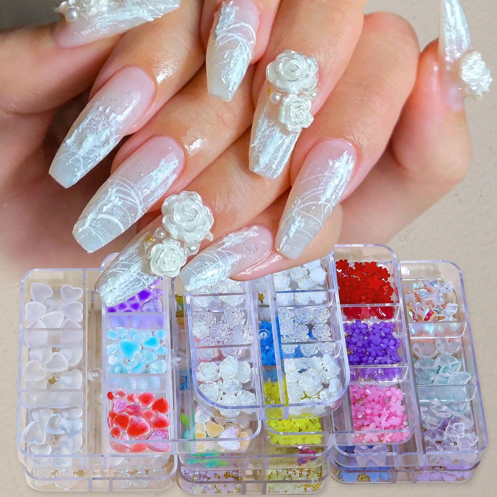 Preva 6 Sekat Manik Akrilik Bentuk Hatikupukupuhati 3D Untuk Dekorasi Nail Art Butterfly