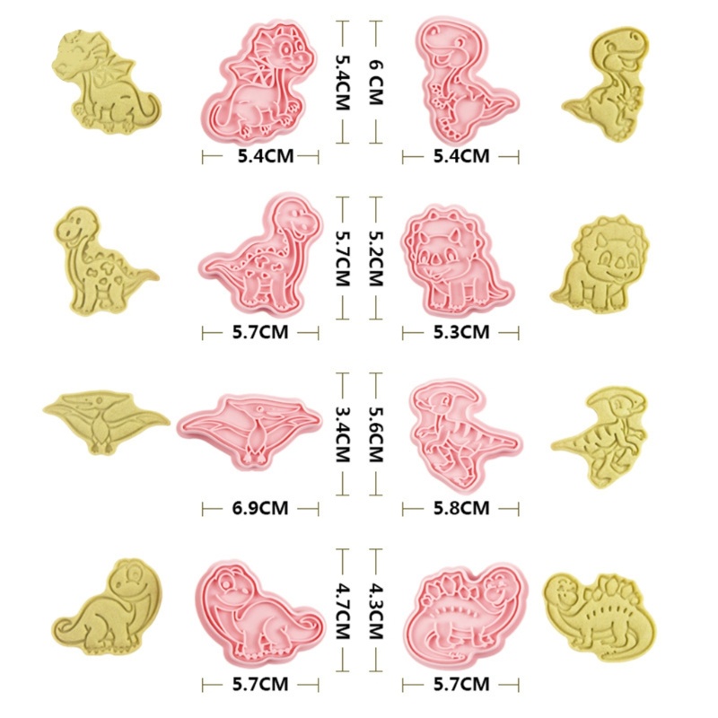 8pcs Cetakan Biskuit Bentuk Kartun Dinosaurus Untuk Aksesoris Dapur
