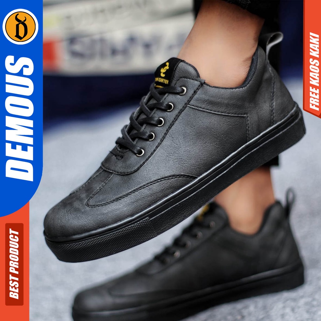 Sepatu Sneakers Casual Pria Kulit Pu Kerja Hitam Coklat Demous Autentic