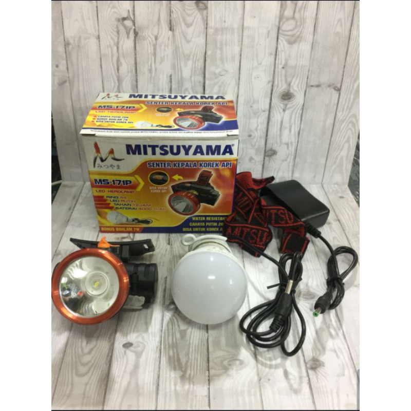 Senter Kepala Korek Api Mitsuyama MS - 171P / Head Lamp Bonus Bohlam 7 Watt