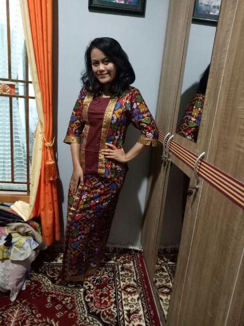 Sarimbit/ Couple Batik Rok N Blus Wanita Span Panjang Mentari Prodo Maroon