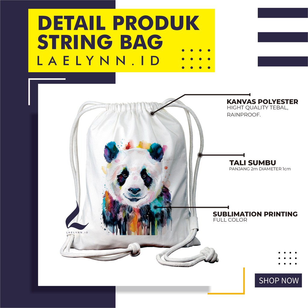 LAELYNN - STRING BAG TAS SERUT KANVAS PREMIUM Motif Animal Art - ANM0108