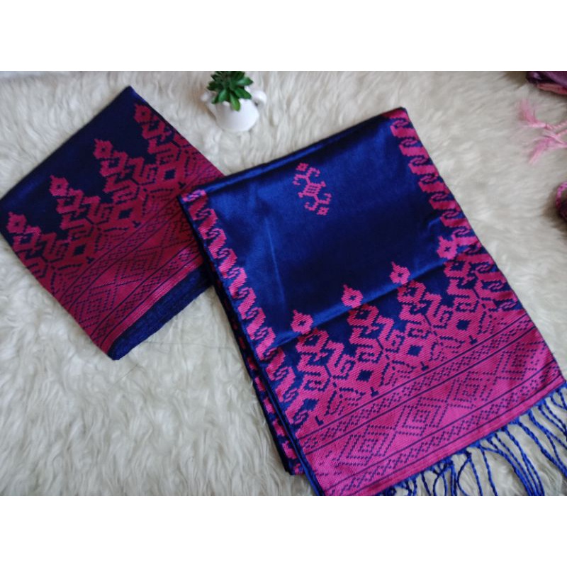 songket silungkang warna biru pink
