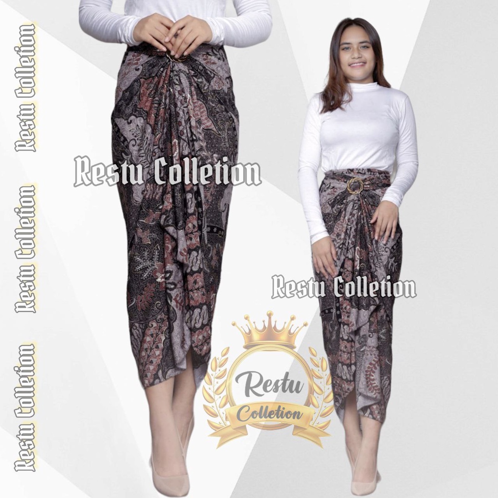 { COD } Rok Lilit Warp Skirt Serut Batik Songket Jumputan Panjang Wanita Bawahan Kebaya Kondangan Nikahan Wisuda Modern Cewek Bahan Sutra HQ Premium All Size By Restu Colletion Motif BK Hitam