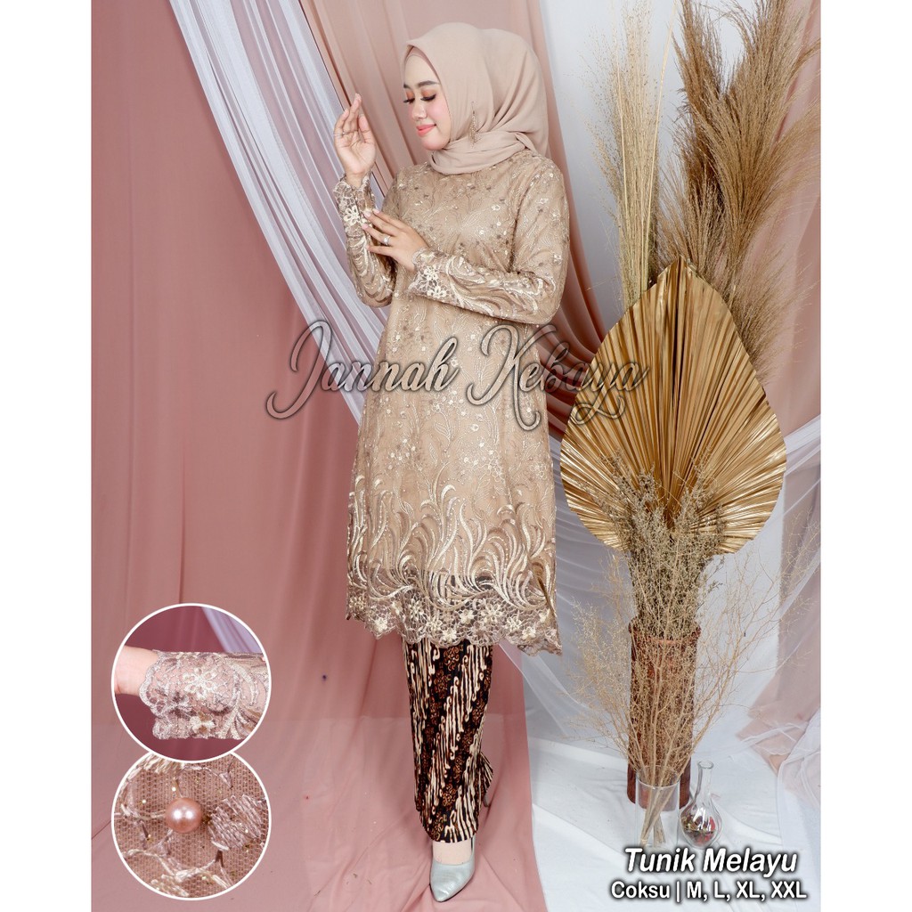 Kebaya Modern Tulle Melayu Setelan Rok Plisket