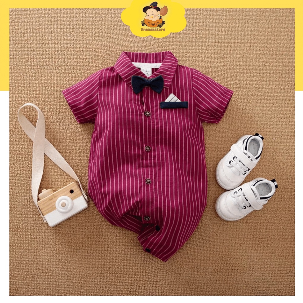 0-18 bulan | Ananakstore Jumper bayi / TUXEDO bayi MAROON &amp; PUTIH / Baju bayi laki laki Jumper bayi lengan pendek