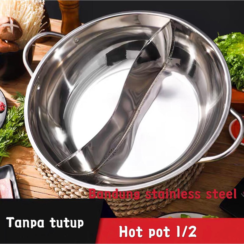 TANPA TUTUP Panci shabu sekat 2 sukiyaki steamboat hot pot stainless 27CM 29CM 31CM