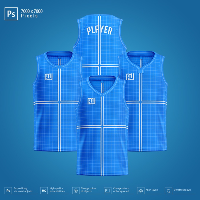 MOCKUP JERSEY BASKET FRONT BACK VIEWS - RESOLUSI 7000x7000 Pixels