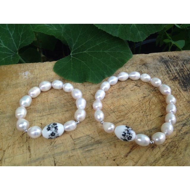 Gelang Bracelet Wanita Couple Ibu dan Anak Mutiara Air Tawar mix Ceramics