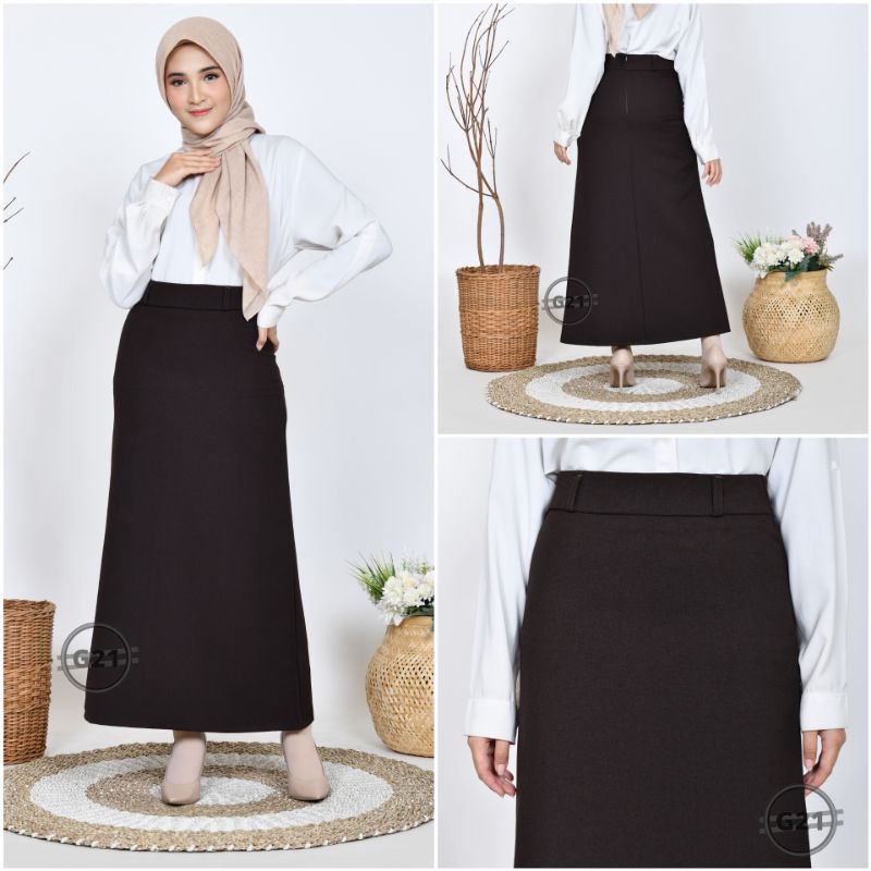 Rok Kerja Panjang Hitam Rok A Line Bahan Formal Kantor-Coklat