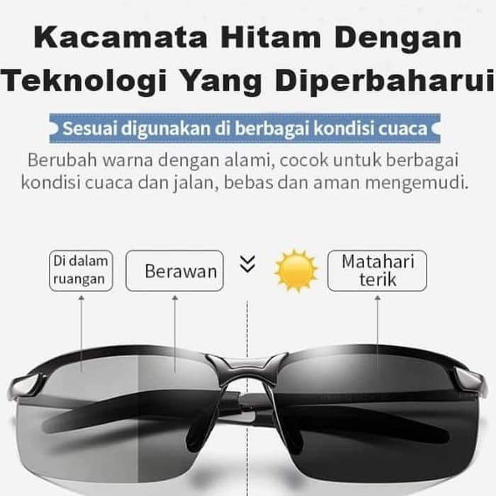 kacamata pria Sunglass Fotosensitif Berubah Warna Kacamata Anti Radiasi UV Photocrom - Hitam