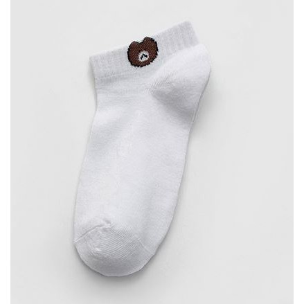 Kaos Kaki Ankle Pendek Lucu Tebal 1kg muat 86pcs Motif Brown Import Lembut GANNISE KK0002-KK0002 WHITE