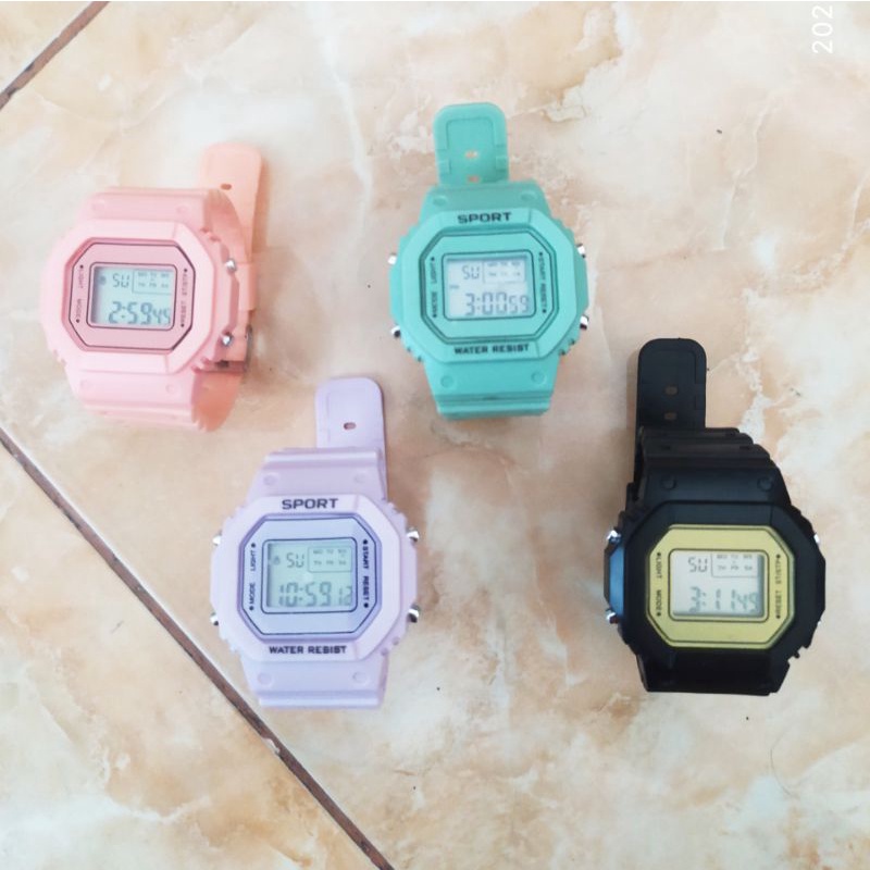 Jam tangan digital wanita fashion korea anak muda gaul banyak warna ada lampu dan alarm