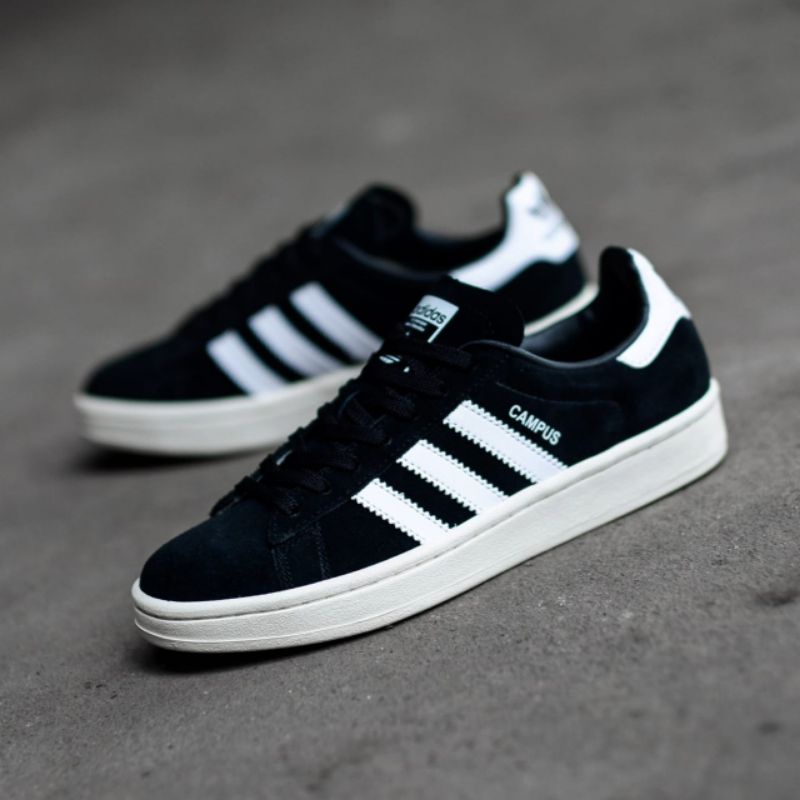 SEPATU PRIA SNEKAERS PRIA  ADIDAS CAMPUS BLACK WHITE ORIGINAL
