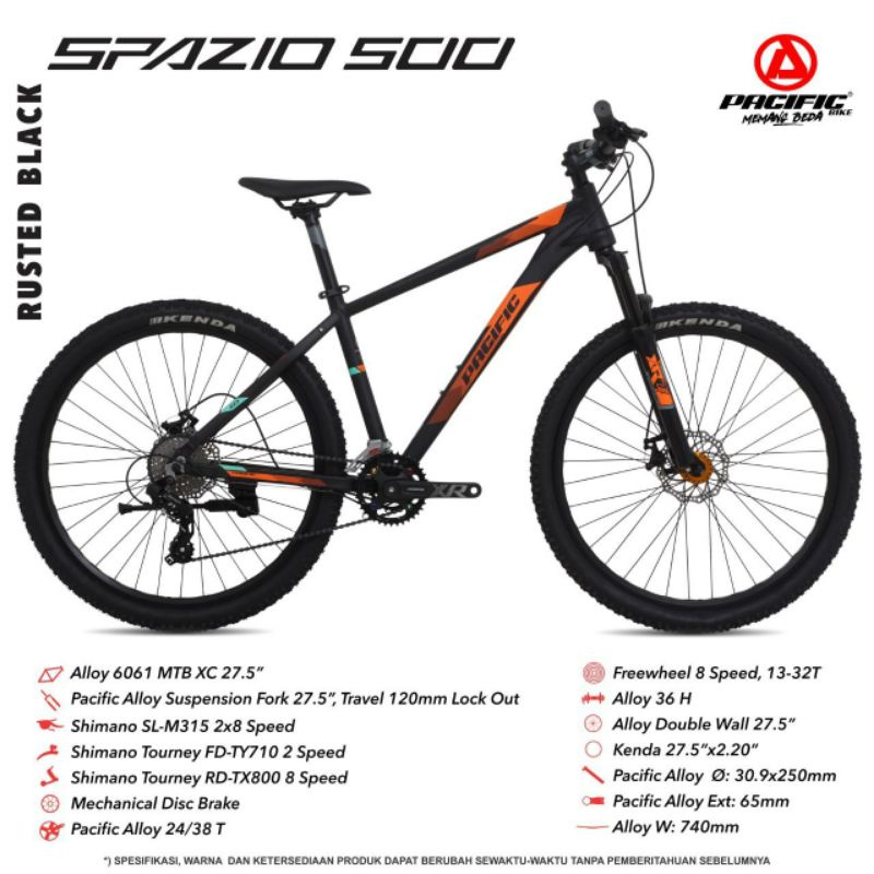 Sepeda Gunung 27.5 Inch MTB PACIFIC SPAZIO 500 Alloy 2x8 Speed