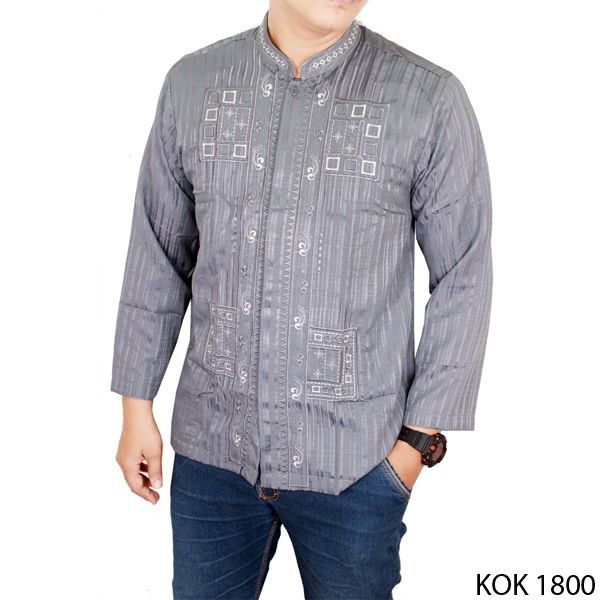 Baju Koko Pria Modern Katun Abu – KOK 1800