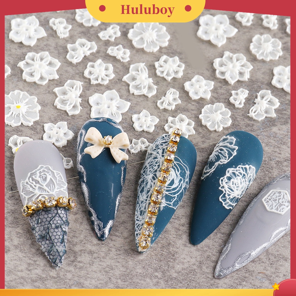 Huluboy Huluboy♡ Stiker Kuku Motif Lace Bunga Ultra Tipis Untuk Nail Art