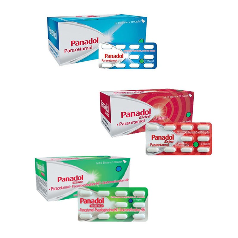 [ECER] Panadol / Merah / Biru / Hijau 1 Strip Isi 10 Tablet Obat Sakit Kepala