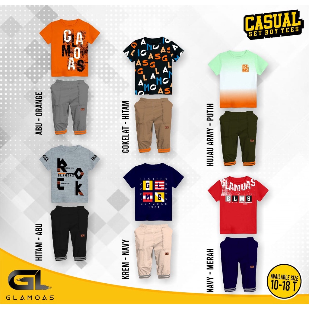 Setelan Kaos Celana Pendek Anak Laki Remaja Casual Set Boy Glamoas