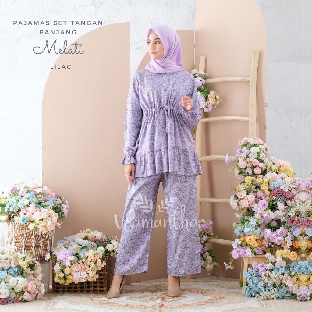 vSamantha - Pajamas Set / Piyama Set Muslim Rayon Rempel Busui Friendly - Tangan Panjang-3