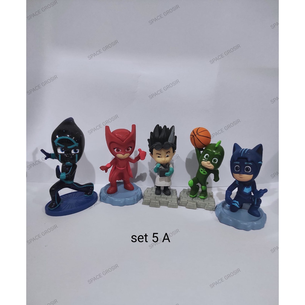 Figure Pj Mask set 5 Original Just Play Owlette Gekko Catboy Topper Kue