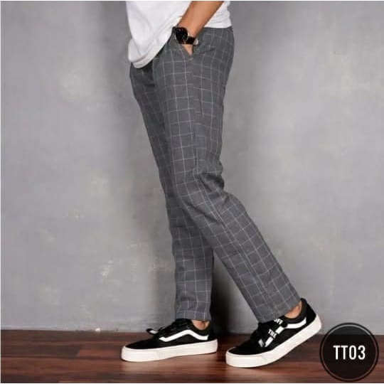 Celana Tartan Jumbo Pria Basic Reguler Fit -  Celana Panjang Big Size Kotak Kotak Pria Basic Casual TT01