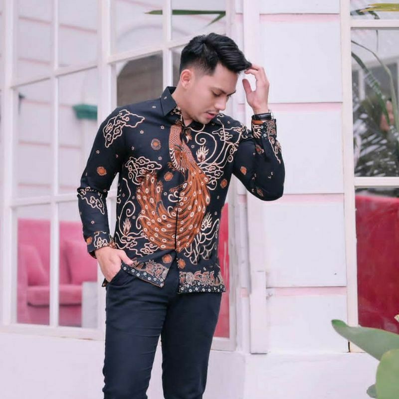 Baju Batik PREMIUM Pria Lengan Panjang Bahan Katun Premium Reguler Fit E103 Batik Exclusive TERBARU