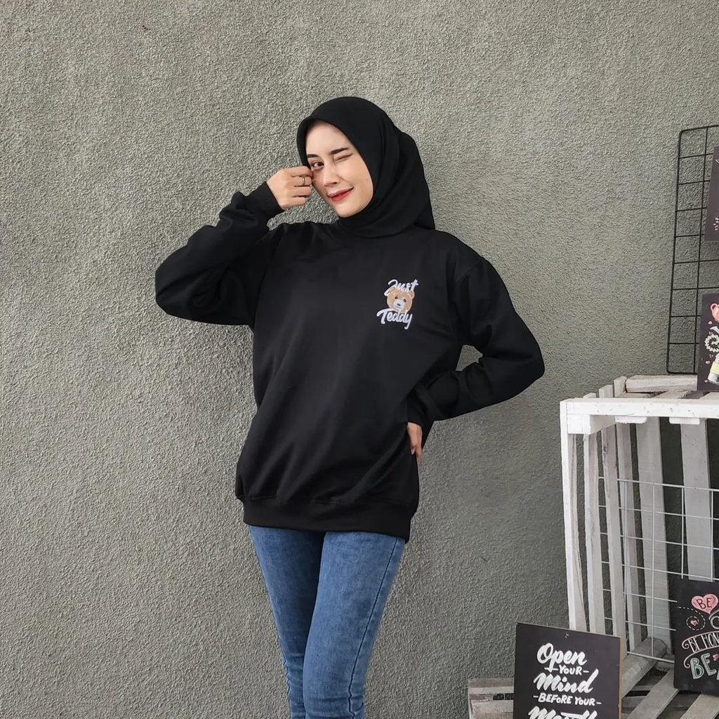 Sweater Crewneck Just Relax Tedddyy Bearrr Pakaian Basic Lucuu