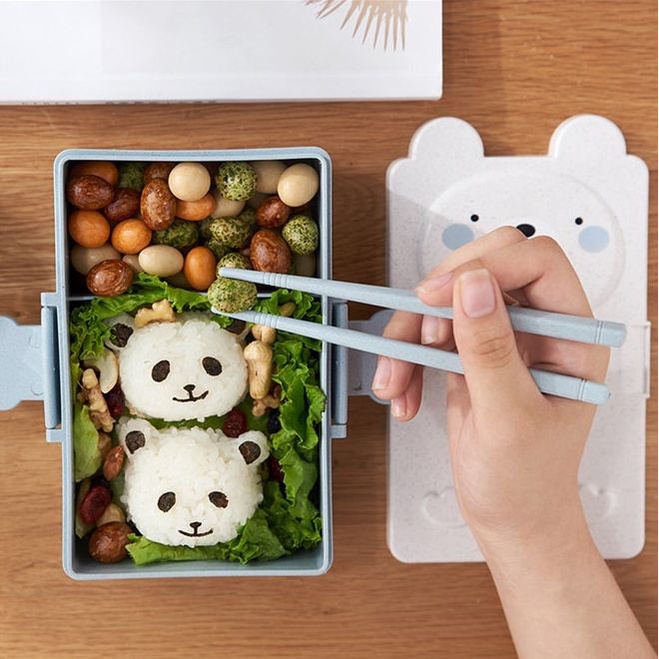 Kotak Bekal Makan Anak / Tempat Makan Anak 2 Sekat Lunch Box Bear Rabbit Beruang Kelinci