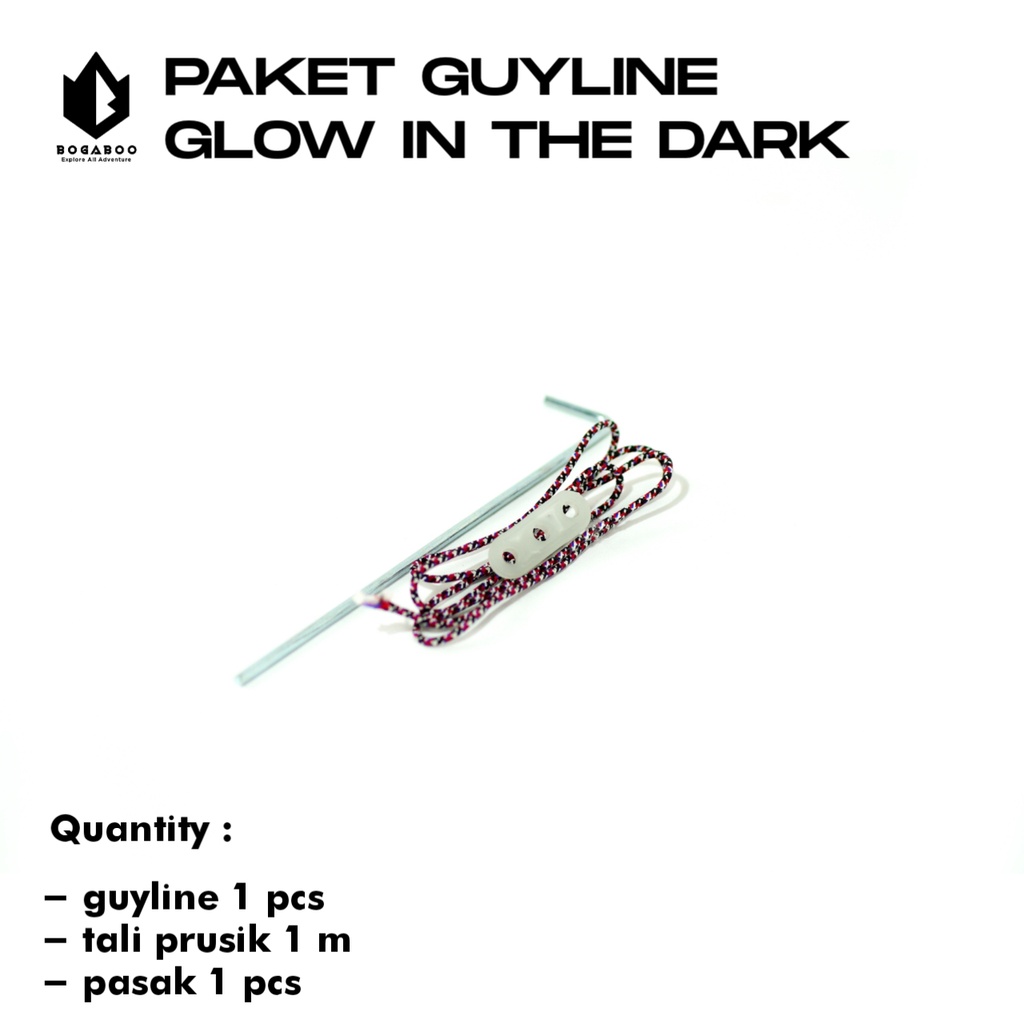 Bisa (COD) Paket Guyline Tebal 1 Pcs + Tali prusik 1M +Pasak 1 pcs - Glow In The Dark ( Untuk Pengatur Tali Tenda/Flysheet )