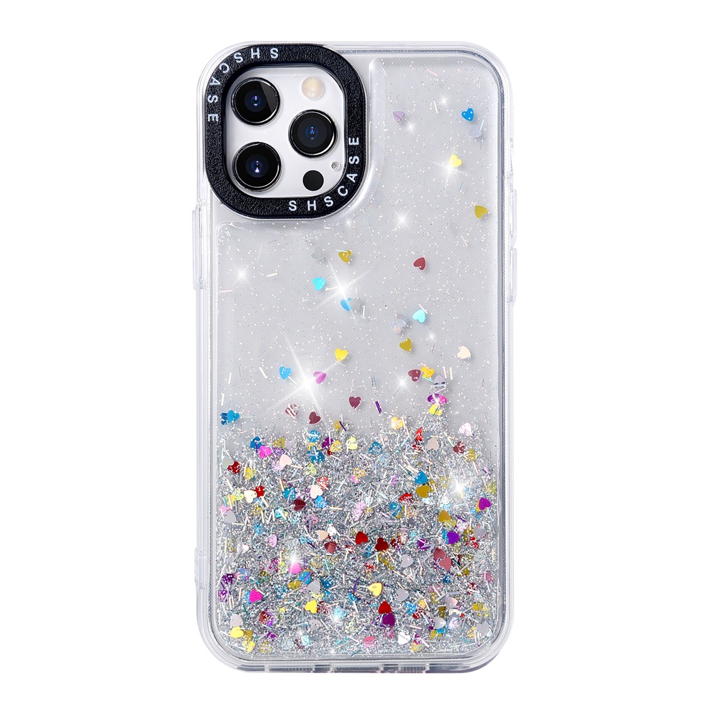 Case Glitter Transparan Shockproof Motif Hati Untuk iphone 13 12 11 Pro Max X XR XS Max 6 7 8 Plus