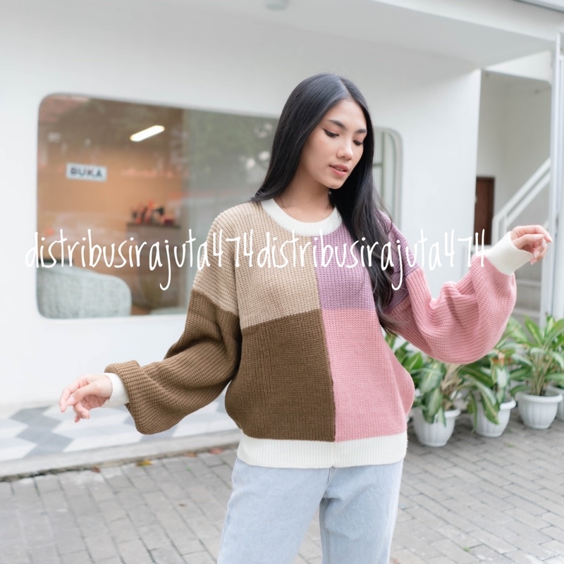 MARIE TOP BLOUSE SWEATER RAJUT OVERSIZE JUMBO TEBAL