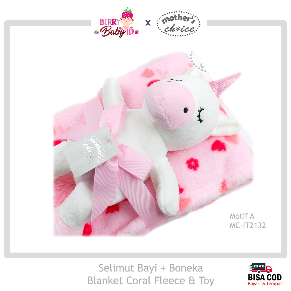 Mother's Choice Blanket Coral Fleece &amp; Toy Selimut Bayi + Boneka MCH025 Berry Mart