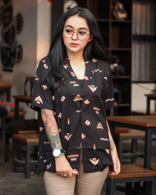 Kemeja Motif UNISEX Pantai KemejaKasual PRIA/WANITA Lengan Pendek Katun Premium