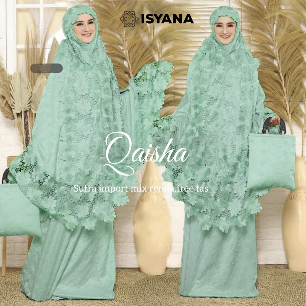 qaisha mukena mukenah rukuh rukoh sutra renda bordir motif bunga adem jumbo besar big over size over