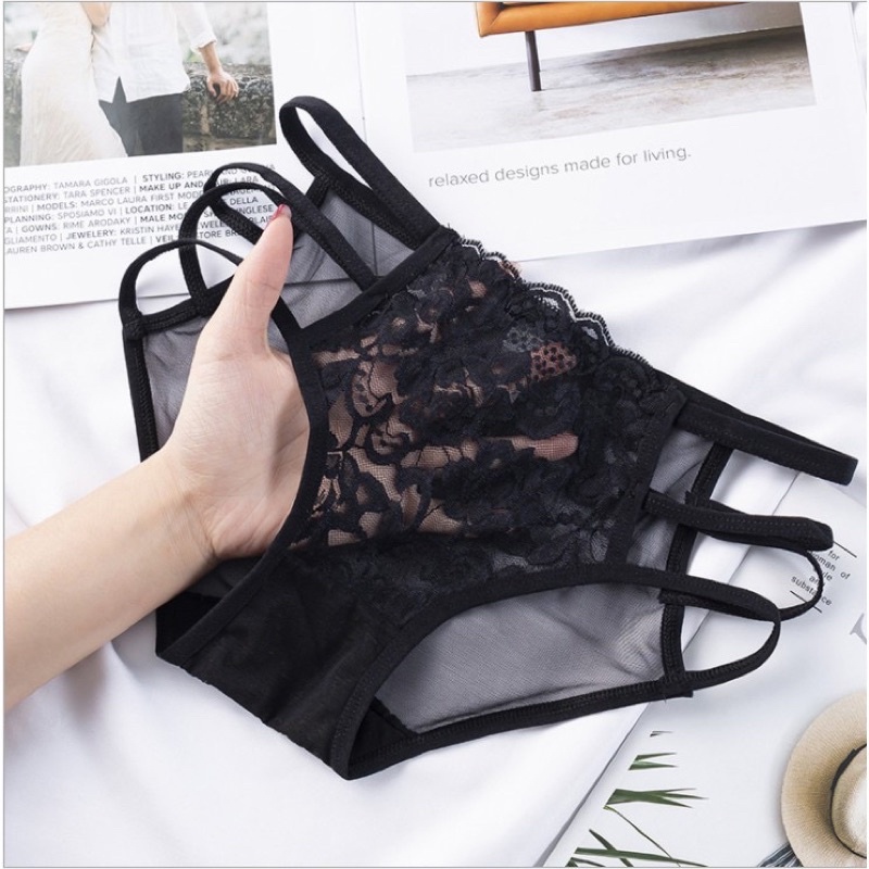 Cd wanita celana dalam Brokat Renda Halus Modis Cd underwear HITAM Transparan wanita