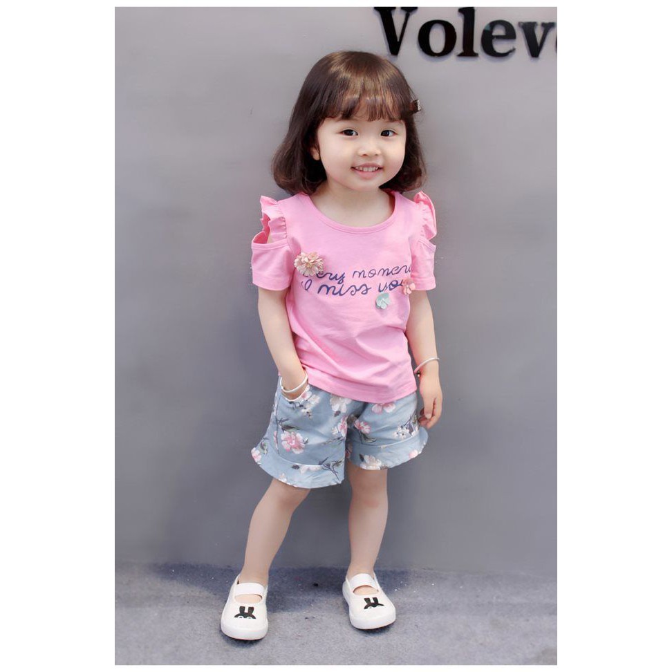 Baju setelan anak perempuan kaos+celana pendek baju set anak cewek lucu style import-1