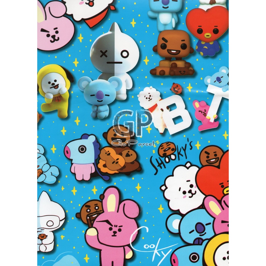 ( 5 Lembar ) KERTAS KADO DR GLOSSY - GIFT WRAPPING PAPER BTS BT21 KPOP RJ COOKY TATA VAN CHIMMY SHOOKY