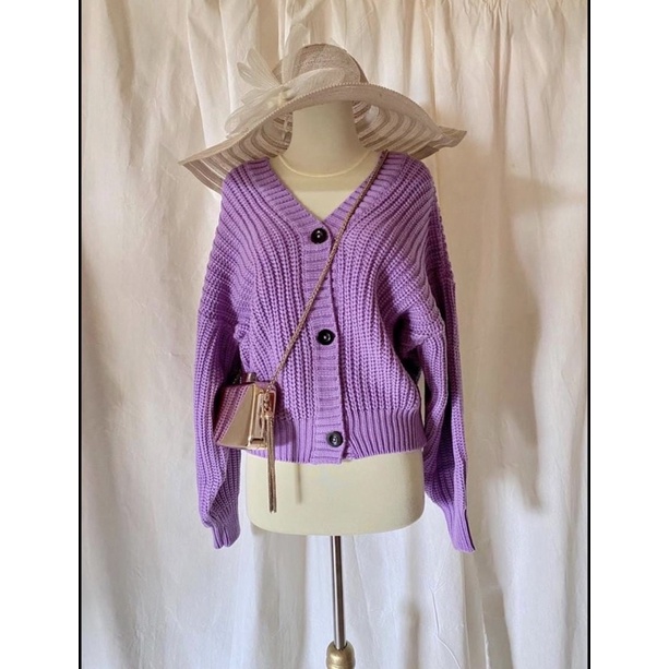 Eireen Cardigan Crop Premium| Nacara Outer Kardigan Wanita 7 GAUGE Special-Lilac