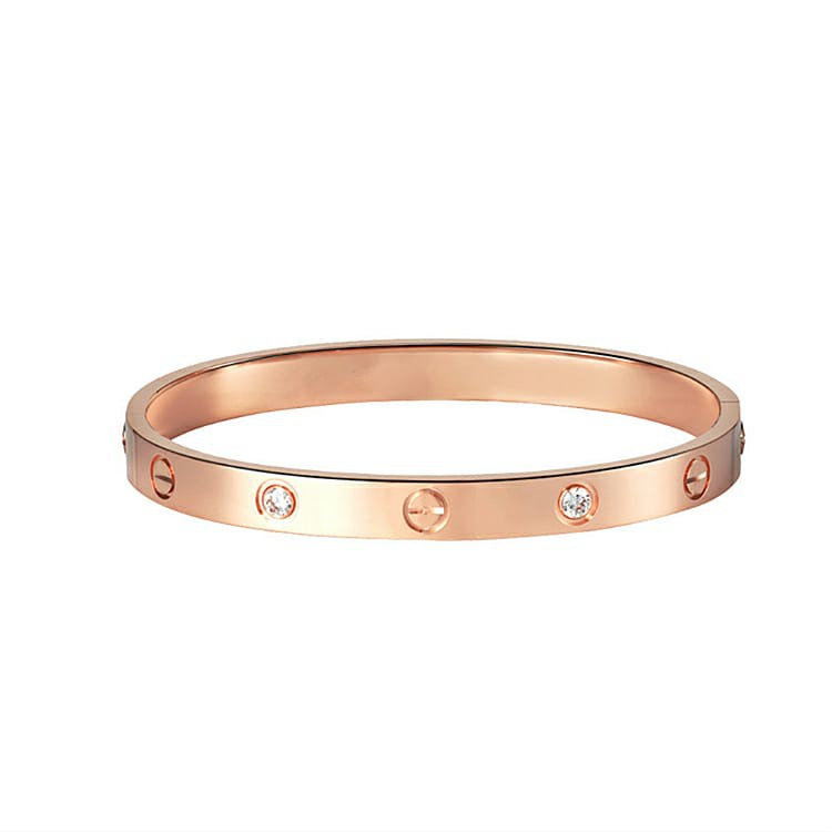 ⭐COD Gelang Tangan Titanium Wanita Energi Magnetic Om Mani Padme Hum Dalika-Rose Gold + Diamond