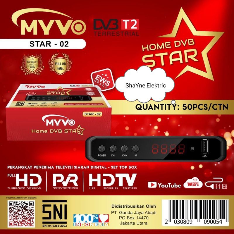 Set top box / MYVO DVB-T2 Tv Digital Receiver Bisa Youtube / Dongle Noise Wifi